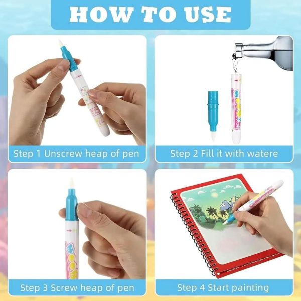 ( Pack of 2 ) Magic Water Book Painting Drawing Coloring Board Book Magic Water Pen